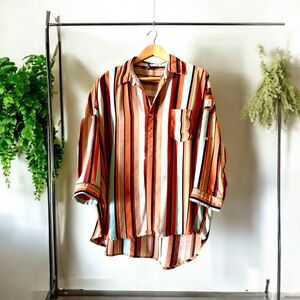 Forever 21 Red and Orange Striped Blouse